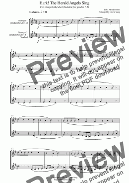page one of Hark! The Herald Angels Sing (for trumpet (Bb) duet, suitable for grades 1-5)
