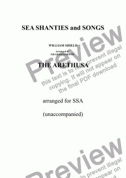 page one of SEA SHANTIES and SEA SONGS - THE ARETHUSA arranged for SSA unaccompanied