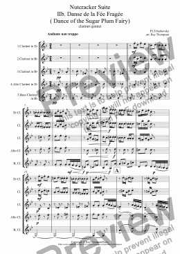 page one of Tchaikovsky: Casse-Noisette: Nutcracker Suite IIb. Danse de la Fée Fragée ( Dance of the Sugar Plum Fairy) arr.clarinet quintet