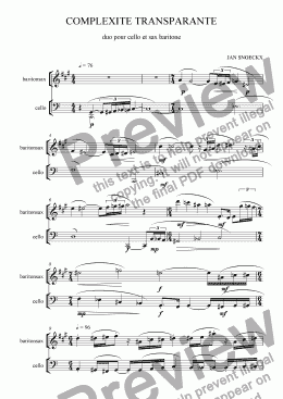 page one of complexit� transparante for bariton sax and cello