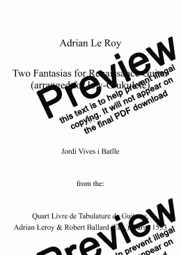 page one of Adrian Le Roy - Fantasias Nos. 1 and 2 for Renaissance Guitar (Arr. for low G ukulele), Op. 35l