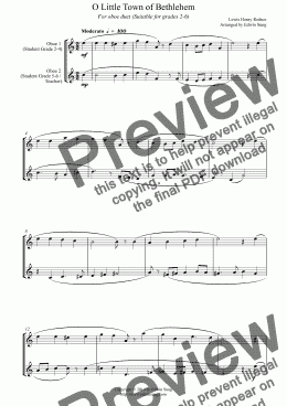 page one of O Little Town of Bethlehem (for oboe duet, suitable for grades 2-6)
