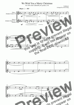 page one of We Wish You a Merry Christmas (for oboe duet, suitable for grades 2-6)