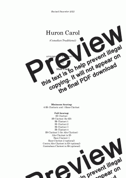 page one of Huron Carol (Clarinet Choir)