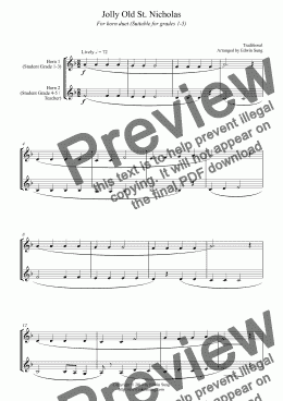 page one of Jolly Old St. Nicholas (for horn duet, suitable for grades 1-5) (14BHNDU11)