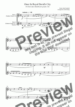 page one of Once In Royal David’s City (for horn duet, suitable for grades 2-6) (14BHNDU14)