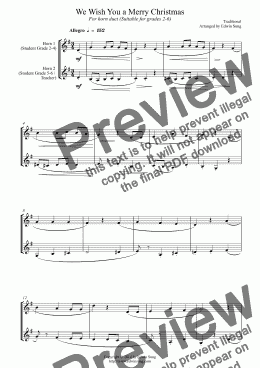 page one of We Wish You a Merry Christmas (for horn duet, suitable for grades 2-6) (14BHNDU15)
