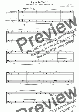 page one of Joy to the World (for trombone duet, suitable for grades 1-6) (14BTBDU19)