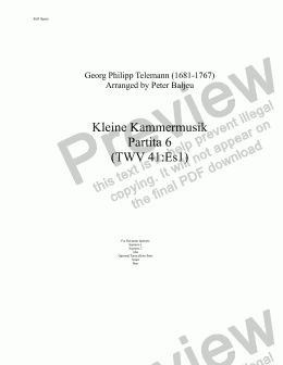 page one of GP Telemann Kleine Kammermusik Partita 6 for Recorder SSATB