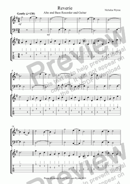 page one of Reverie for Alto and Bass Recorder and Guitar