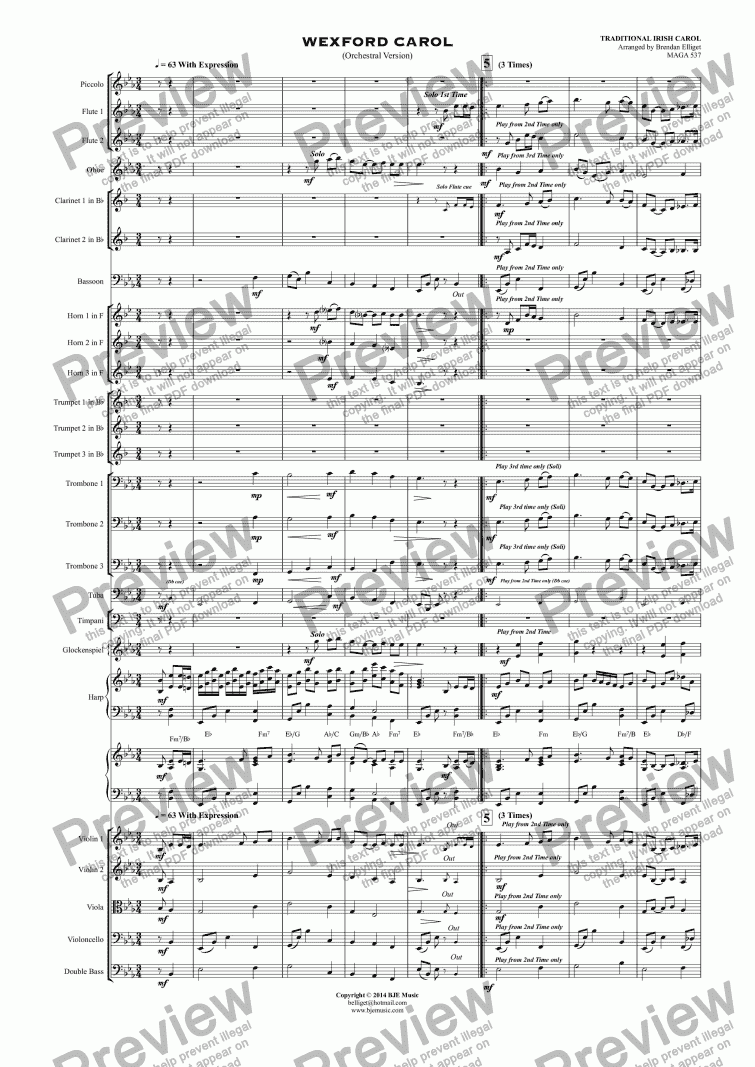 page one of WEXFORD CAROL (Orchestral Version)