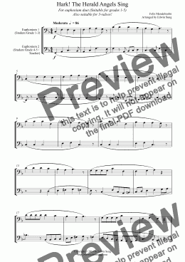 page one of Hark! The Herald Angels Sing (for euphonium duet(bass clef, 3 or 4 valved), suitable for grades 1-5) (14BEUDU17)