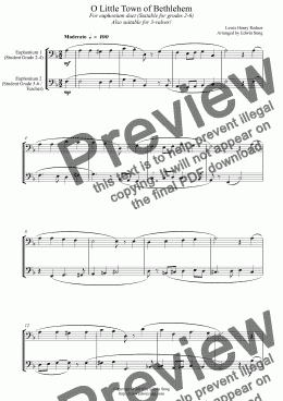 page one of O Little Town of Bethlehem (for euphonium duet (bass clef, 3 or 4 valved), suitable for grades 2-6) (14BEUDU23)