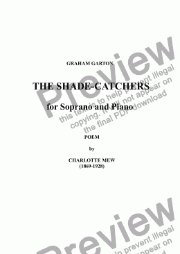 page one of SONG - ’THE SHADE-CATCHERS’ for Soprano and Piano Words by Charlotte Mew. Useful School Song