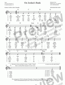 page one of Advent Hymn - On Jordan’s Bank - Leadsheet for Piano/Vocal/Guitar Lowered to G