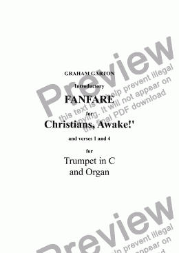 page one of CHRISTMAS MUSIC - FANFARE for Hymn ’Christians, Awake!’ Introductory FANFARE for Trumpet in C for Verses 1 & Last