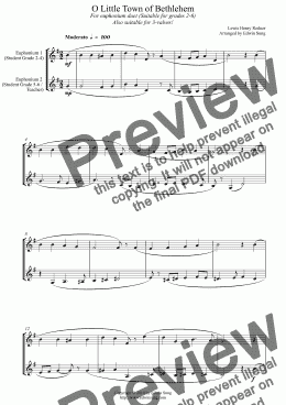page one of O Little Town of Bethlehem (for euphonium duet (Bb treble, 3 or 4 valved), suitable for grades 2-6) (14BEUDU29)
