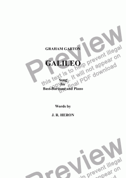 page one of SONG - ’GALILEO’ for Bass-Baritone and Piano (Orig. Key Ab - Eb) Words: J. R. Heron