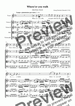 page one of Haendel: Where’er you walk for voice and string quartet