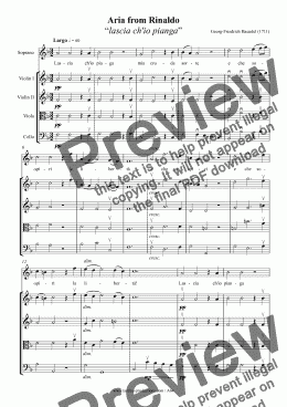 page one of Haendel: “lascia ch’io pianga” (Aria from Rinaldo) for voice and string quartet