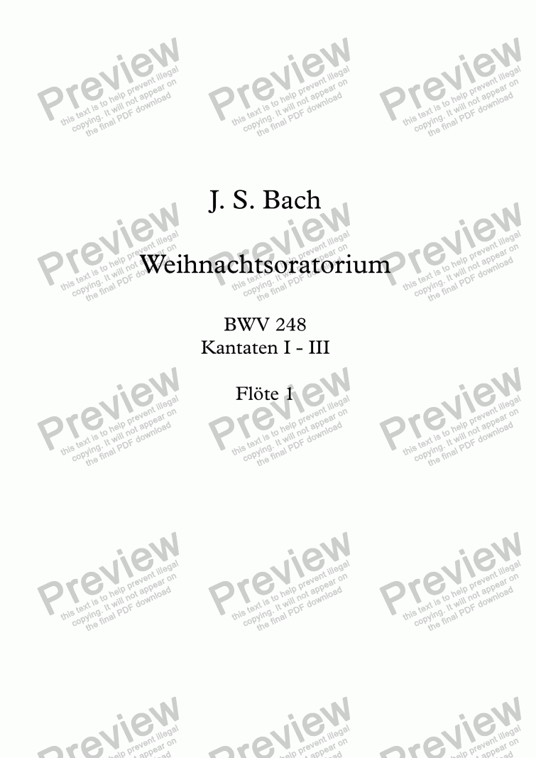 page one of Bach, J.S., Weihnachtsoratorium BWV 248 KANTATEN I-III – Flöte 1