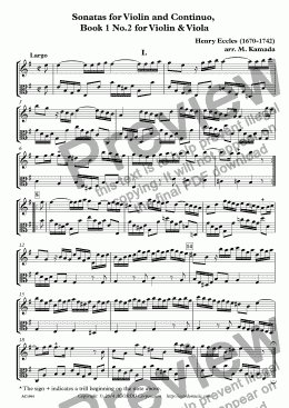 page one of Sonatas for Violin and Continuo, Book 1 No.2 for Violin & Viola