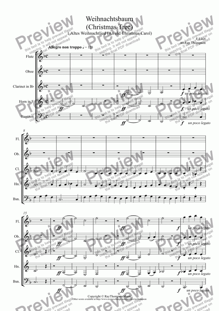 page one of Liszt: Weihnachtsbaum (Christmas Tree Suite) No.1.Altes Weihnachtlied (An old Christmas Carol) arr.wind quintet