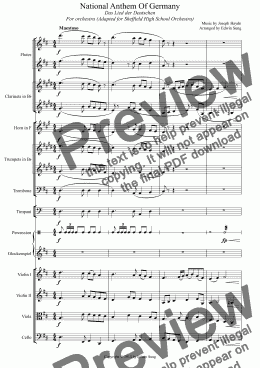 page one of National Anthem Of Germany (for orchestra, adapted for Sheffield High School Orchestra) (14CORCH01)