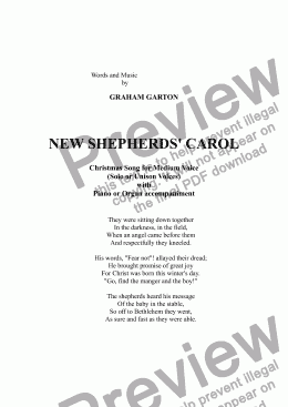 page one of CHRISTMAS SONG - ’NEW SHEPHERDS’ CAROL’ for Medium Voice or Unison Voices with Piano or Organ (Easy)
