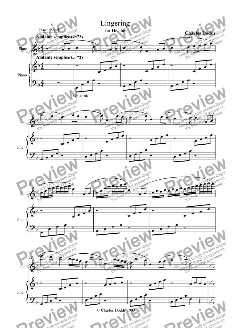 page one of Lingering (Flute & Piano)