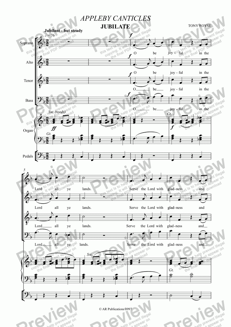 page one of Jubilate Deo for SATB & Organ
