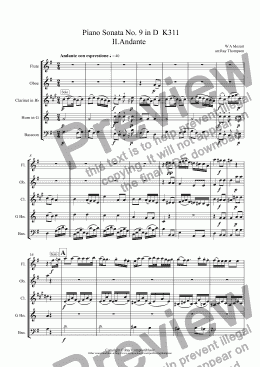 page one of Mozart: Piano Sonata No.9 in D  K311 II.Andante arr.wind quintet