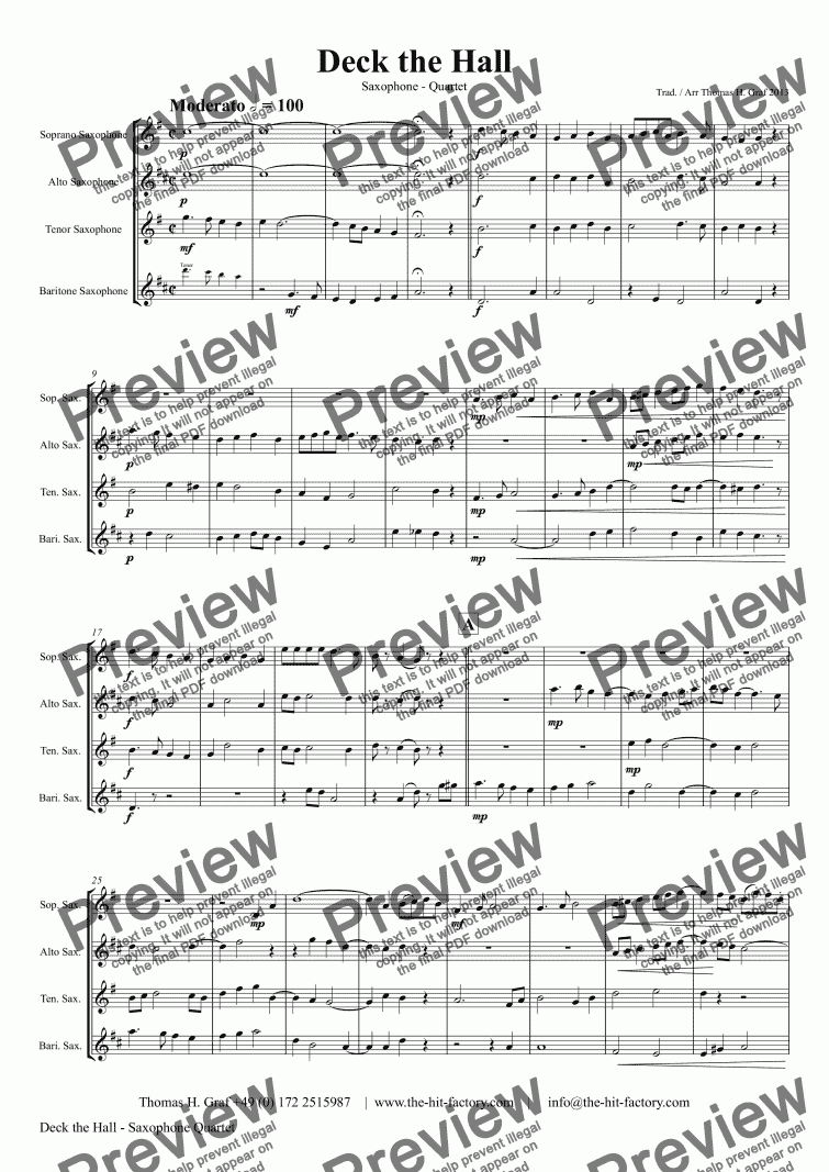 page one of Deck the Halls - Saxophone Quartet