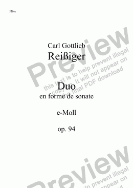 page one of Reißiger, Duo en forme de sonate e-Moll – Flöte