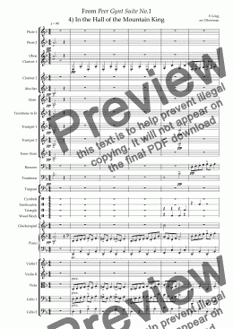 page one of GRIEG In the Hall of the Mountain King from Peer Gynt Suite No.1 (arranged for training orchestra)  