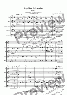page one of Satie:Ragtime from Parade (Rag-Time du Paquebot)( Ragtime of the Packet Steamer(Steampacket)) arr.wind quintet