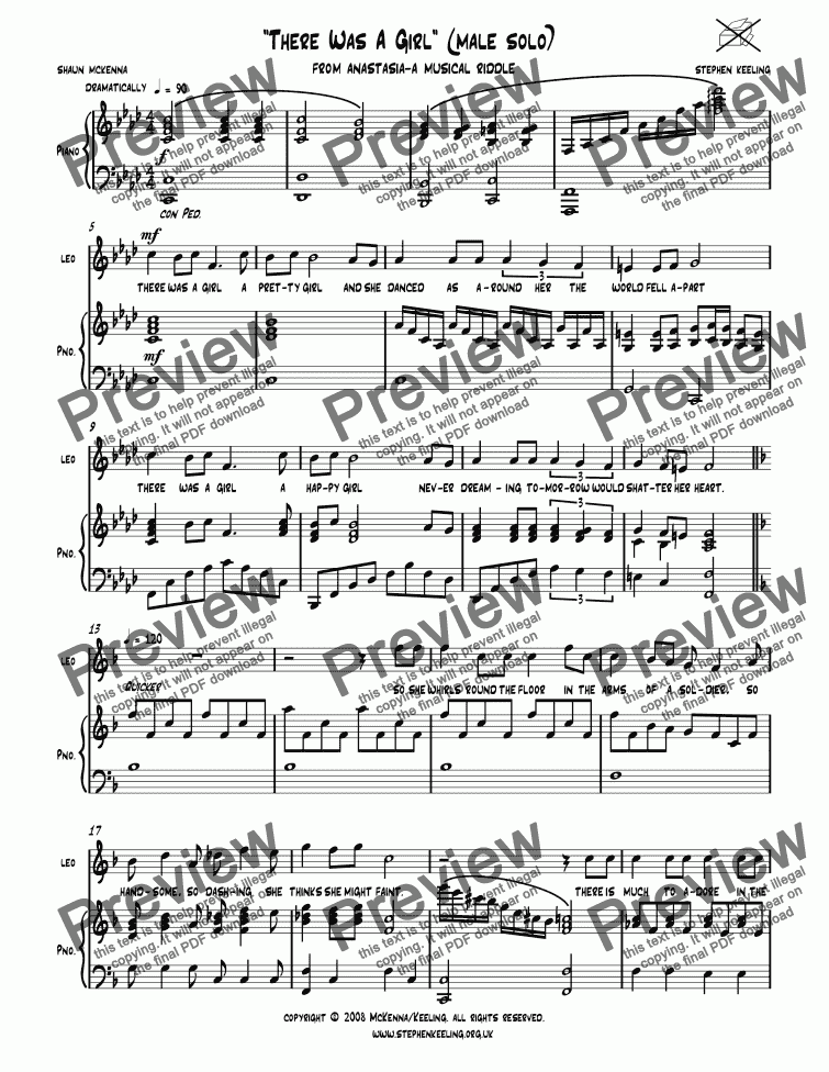 page one of "THERE WAS A GIRL" (male solo)  from Anastasia: A Musical Riddle