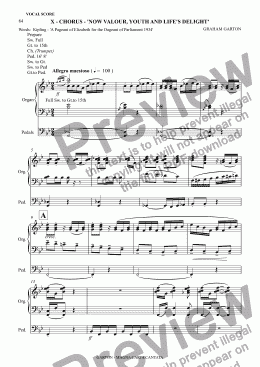 page one of MAGNA CARTA CANTATA with ORGAN acc.No. 10 - CHORUS - ’NOW VALOUR, YOUTH AND LIFE’S DELIGHT’ Vocal Score