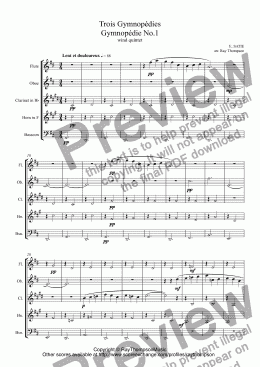 page one of Satie: Trois (Three) Gymnopédies: Nos.1,2 & 3 arr.wind quintet  