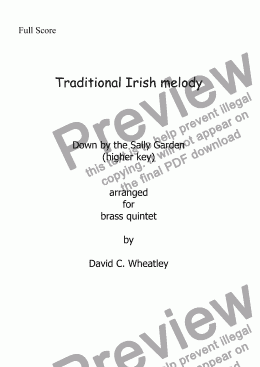 page one of Down by the Sally Garden for brass quintet (higher key)