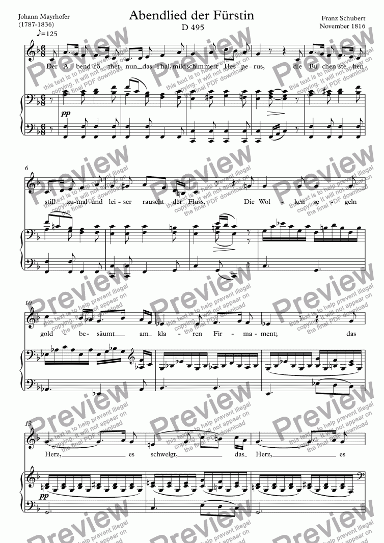 page one of Abendlied der Fürstin, D 495