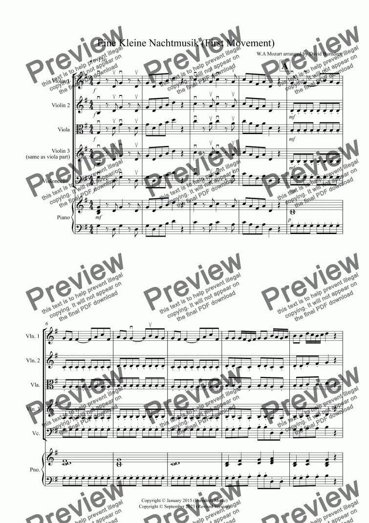 page one of Eine Kleine Nachtmusik (1st Movement) for String Quartet