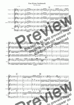 page one of Eine Kleine Nachtmusik (1st Movement) for Clarinet Quartet