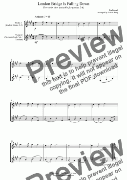 page one of London Bridge Is Falling Down (for violin duet, suitable for grades 2-6) (151VNDU02)