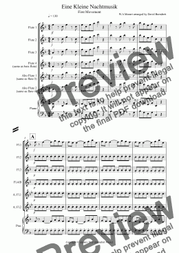 page one of Eine Kleine Nachtmusik (1st Movement) for Flute Quartet