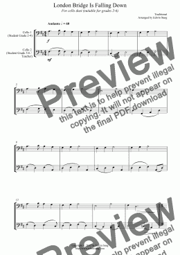 page one of London Bridge Is Falling Down (for cello duet, suitable for grades 2-6) (151CODU02)