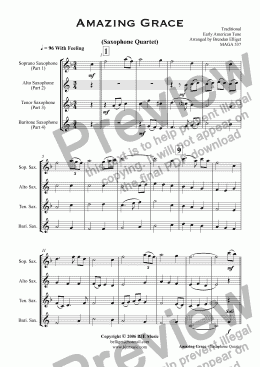 page one of Amazing Grace (Saxophone Quartet)