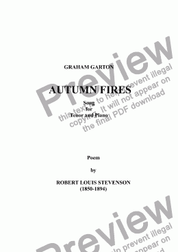 page one of SONG - ’AUTUMN FIRES’ for Tenor and Piano - Poem by Robert Louis Stevenson (1850-1894)