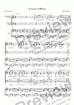 page one of "A Cross of Wood" for SATB choir & piano