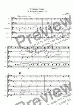 page one of Debussy: Children’s Corner III. Serenade of the Doll arr.wind quintet